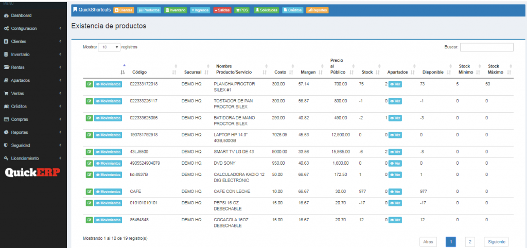 Gestion de inventarios en QuickERP